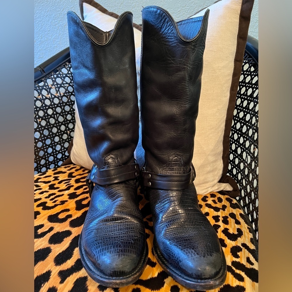 GOLDEN GOOSE Black Leather Boots Motorcycle Cowboy Boots Made in Italy - Picture 13 of 14